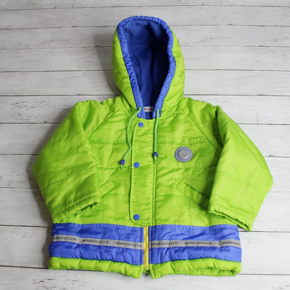 Riobravo Vintage Boy's Winter Coat Size 52-100 3T 4T Lime Green Blue
